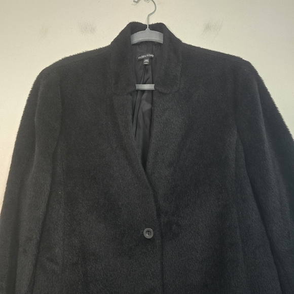 Eileen Fisher Sheared Texture Black Coat suri alpaca and wool blend pockets - Picture 5 of 12